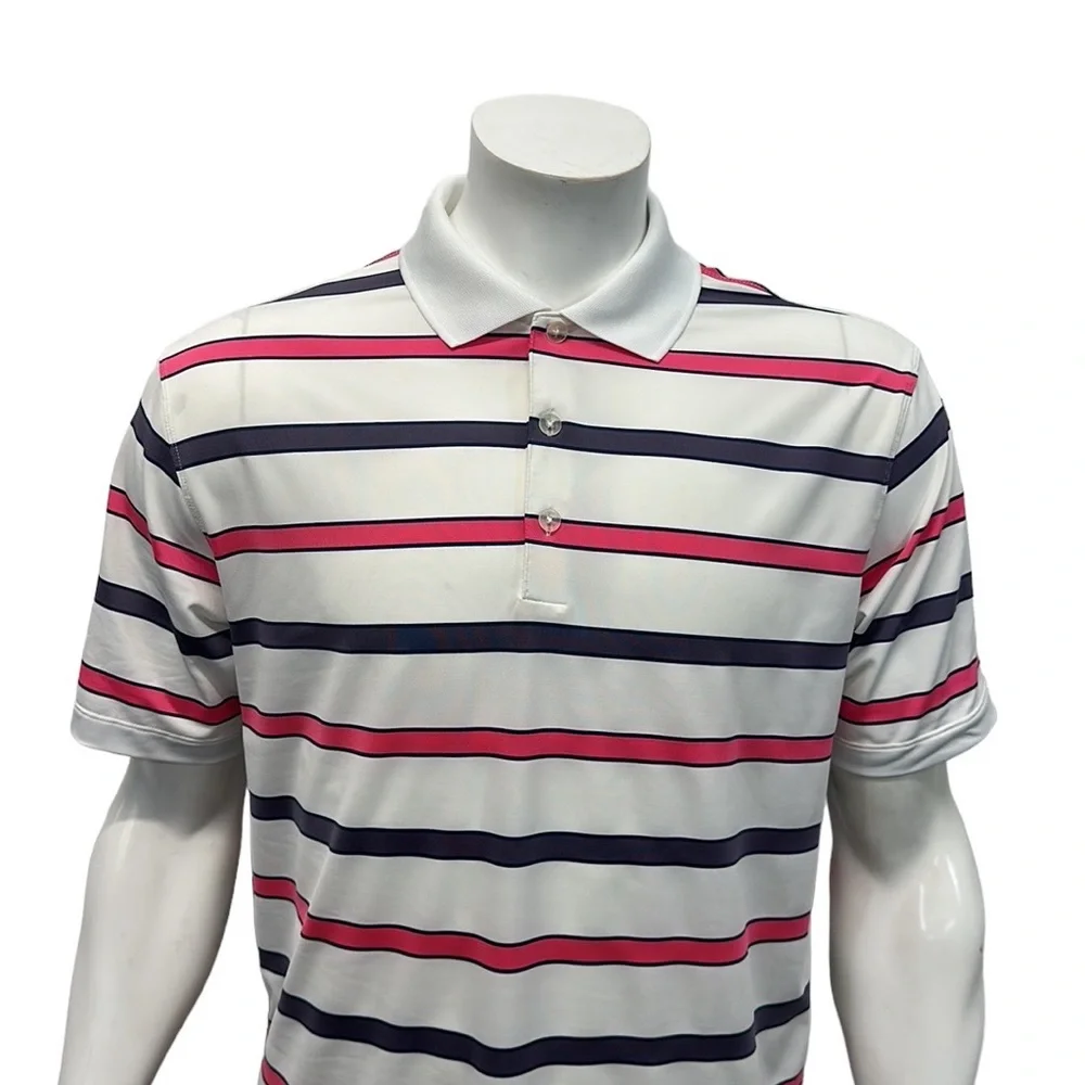 Nike Golf Dri Fit Tour Performance White Pink Purple Stripe Polo Shirt Medium